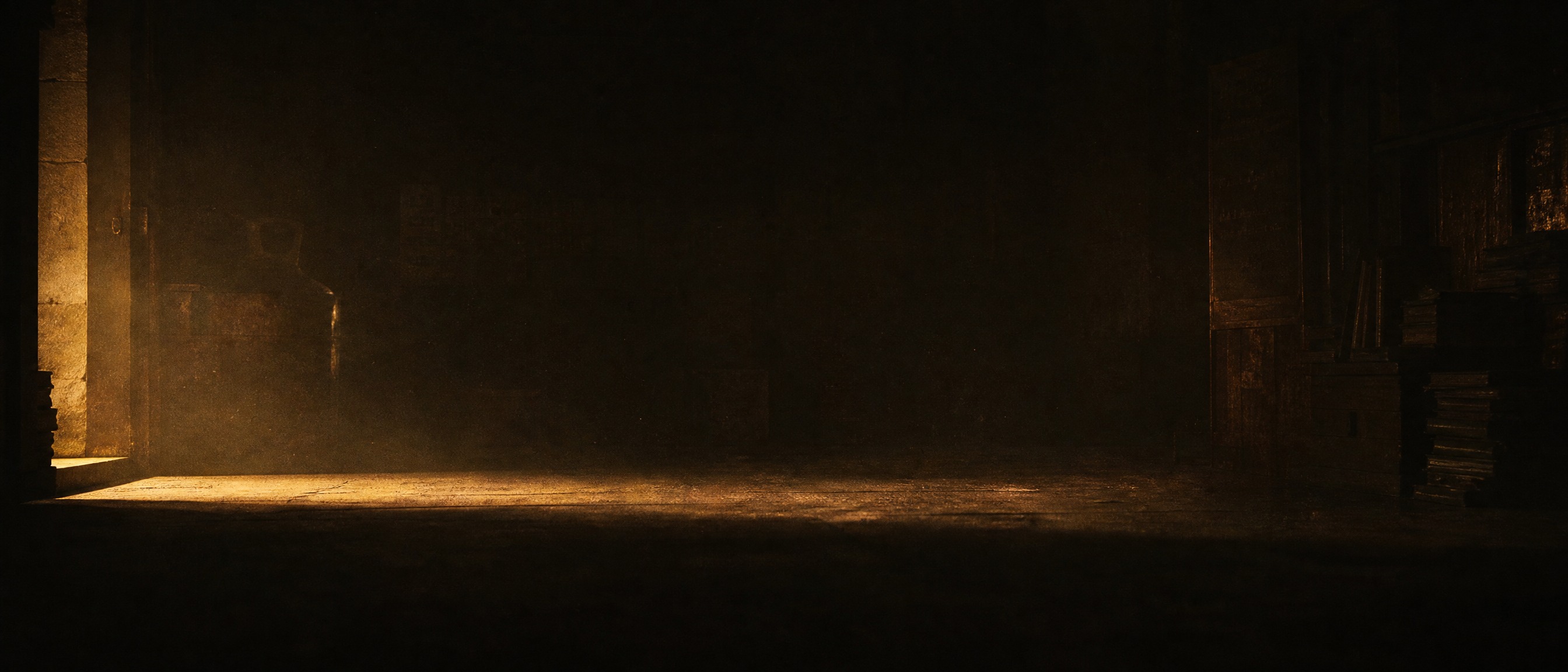 The threshold into the Synthesis Archive — atmospheric, warm, spatial